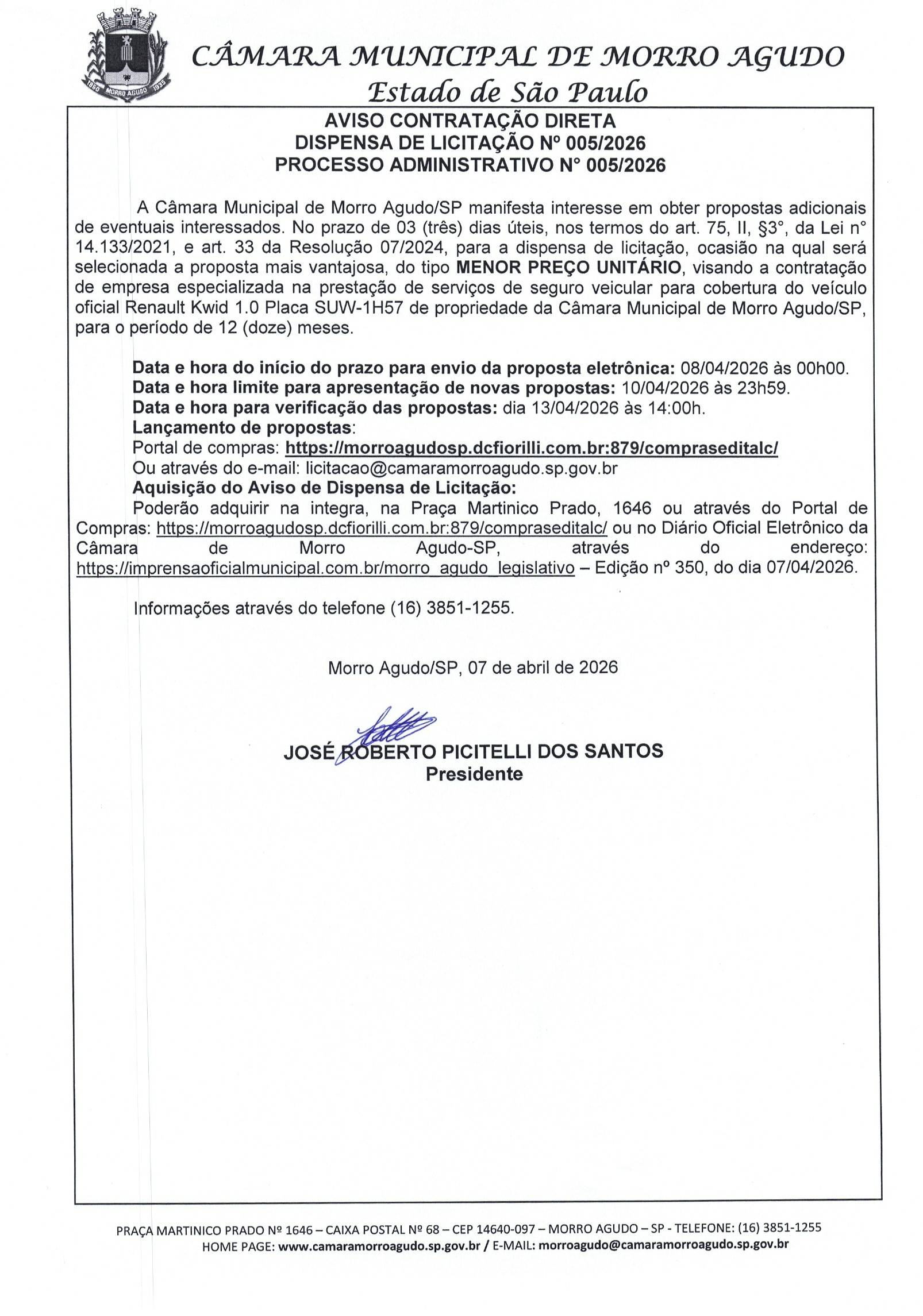 AVISO DE CONTRATAÇÃO DIRETA