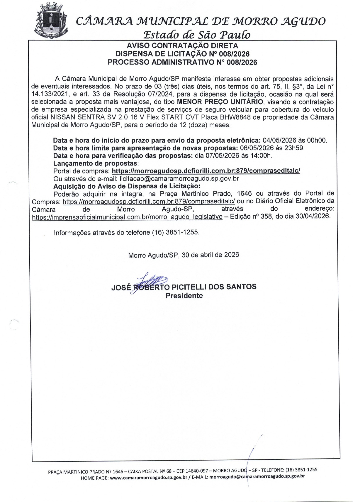 AVISO DE CONTRATAÇÃO DIRETA