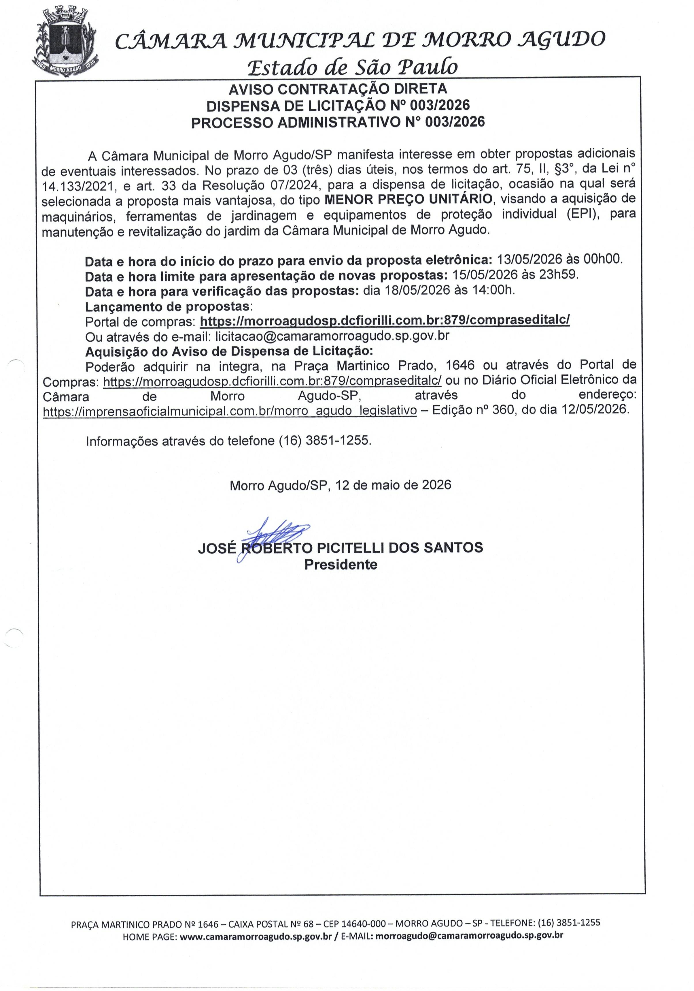 AVISO DE CONTRATAÇÃO DIRETA