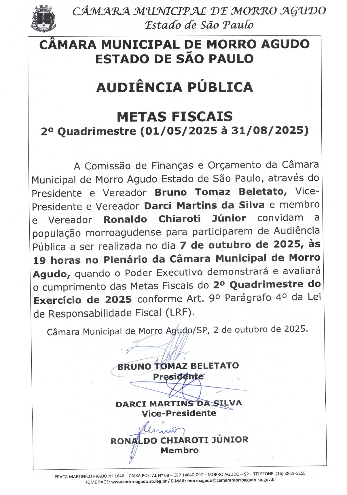 AUDIÊNCIA PÚBLICA - METAS FISCAIS 2º QUADRIMESTRE