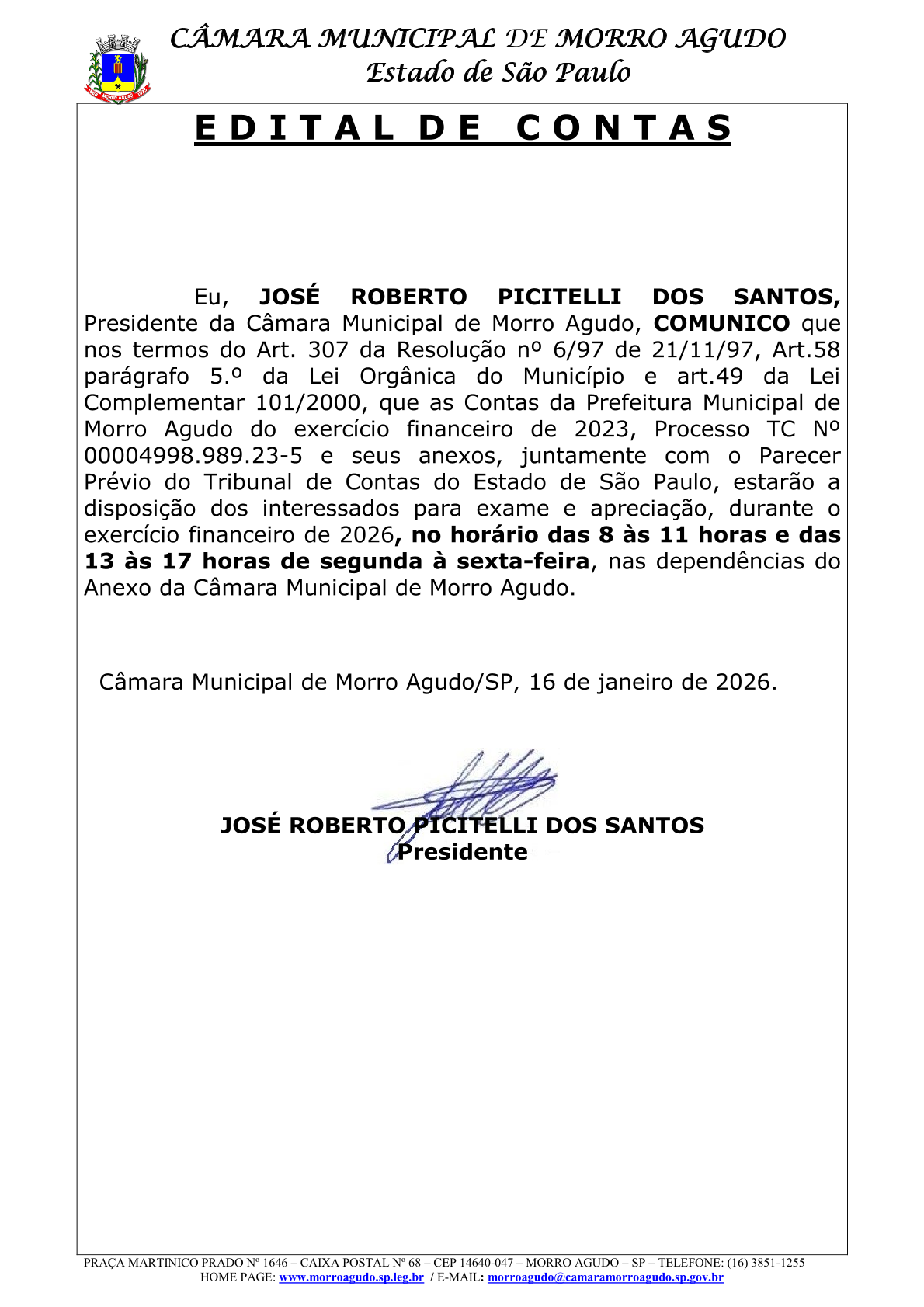 Edital de Contas do Executivo - 2023